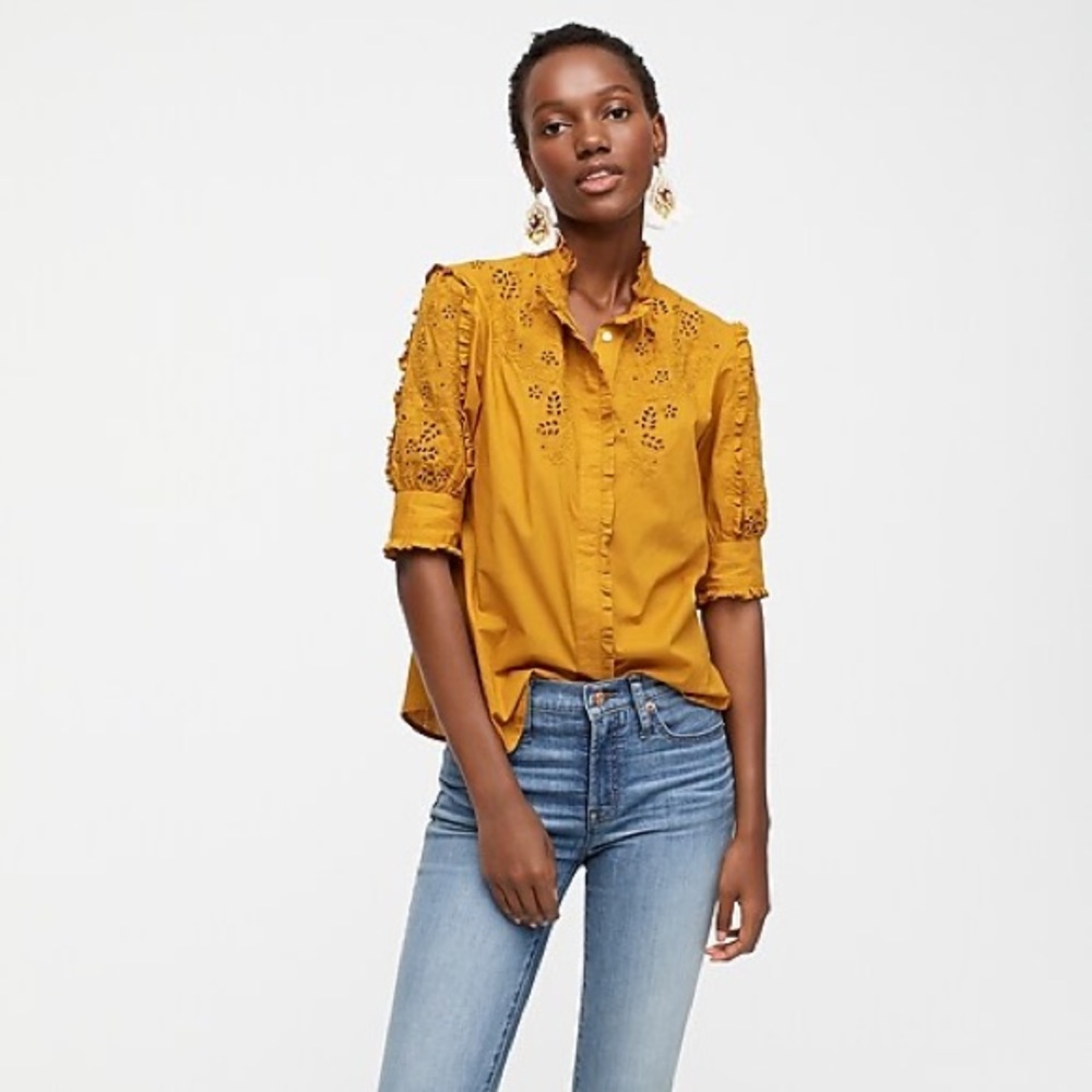 J.Crew mock neck embroidered blouse Small